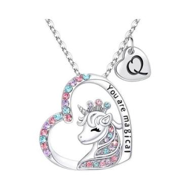Imagem de Colar De Unicórnio Para Meninas Com Letra Inicial E Pingente De Cavalo