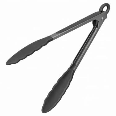 Imagem de Pegador de Silicone Culinário Inox 25cm com Cabo Antiderrapante Pinça Culinária Multiuso Cozinha Massas Churrasco Salada Fritura Air Fryer Linha Premium (Cinza)