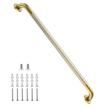 Imagem de Barra de apoio dourada escovada, 91 cm, barra antiderrapante iHansee para banheiro com aderência serrilhada, corrimão de segurança de aço inoxidável para escada de banheira, alça de chuveiro montada