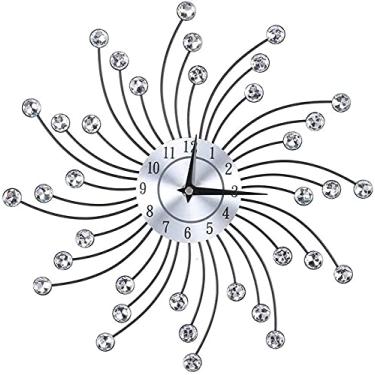 Imagem de U5GAAALPPQ9 Relógio de parede, relógio de parede brilhante metálico prateado em forma de flor para sala de estar escritório 3D removível decoração criativa moderna, prata (prata)