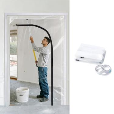 Imagem de Voomey Barreira de poeira - Kit de proteção contra poeira de porta de plástico com zíper de 1,4 m x 2,2 m - Porta temporária reutilizável com ímã de zíper para remodelação de quarto, serve para porta