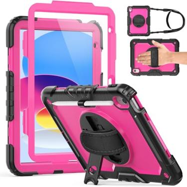 Imagem de Weuiean Capa para iPad A16 11ª/10ª geração, 27.9 cm/27.7 cm, capa resistente à prova de choque de grau militar com suporte giratório de 360°, suporte de lápis embutido e alça ajustável de mão/ombro