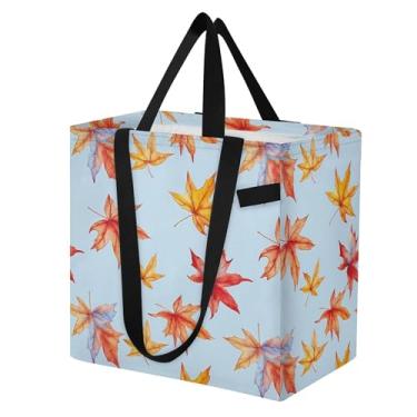 Imagem de SEHANY Sacola reutilizável de folhas de bordo aquarela com alças reforçadas, bolsa de compras de lona dobrável à prova d'água de grande capacidade para viagem, cozinha, praia