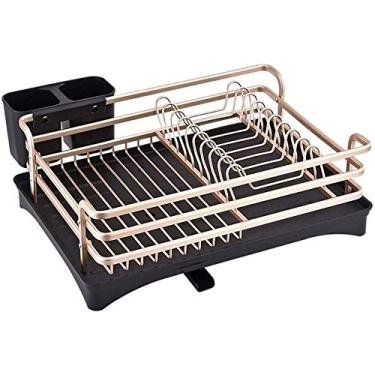 Imagem de Prateleira de cozinha sobre a pia para lavar louça, metal, grande, escorredores de pratos de cozinha com bandeja coletora, prato multifuncional, escorredor de pratos para cozinha (40 × 30,5 × 15 cm)