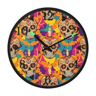 Imagem de STAYTOP Relógio de parede de LED com caveira de flor para quarto com brilho noturno, relógios de parede silenciosos de 30 cm para decoração de sala de estar, controle de som, relógio de parede moderno