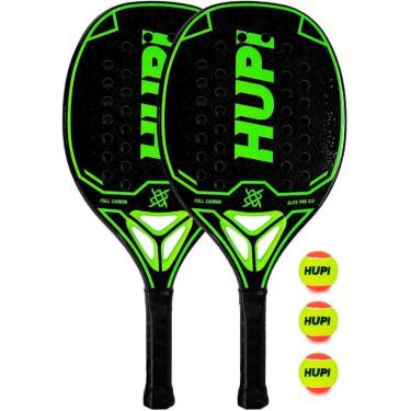 Imagem de Kit 2 Raquetes Beach Tennis HUPI Carbon Elite 3K Pro 3.0 + 3 Bolas de Beach Tennis HUPI Pro-Unissex