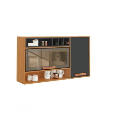 Imagem de Armário Aéreo 2 Portas 120cm Vidro Reflecta Nicho Adega Nápoles - Itatiaia Cinamomo-grafite