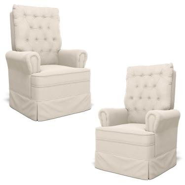 Imagem de Kit 02 Poltronas De Amamentação E Descanso Com Balanço Laís G05 Veludo Creme - Mpozenato
