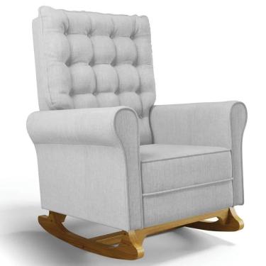 Imagem de Poltrona De Amamentação E Descanso Base Madeira Balanço Brenda G05 Linho Cinza Claro - Mpozenato