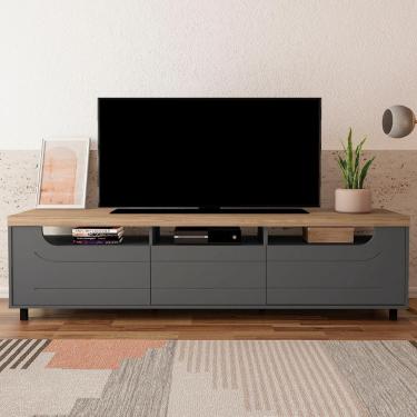 Imagem de Rack TV 75 Polegadas 200cm Com 2 Portas Abel Carvalho Grafite A09 - Mpozenato