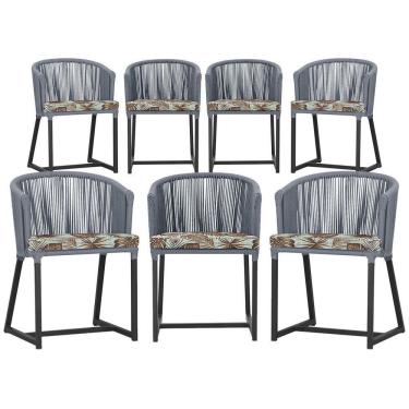 Imagem de 7 Cadeiras De Jantar área Noronha Preta E6 Trama  Prata