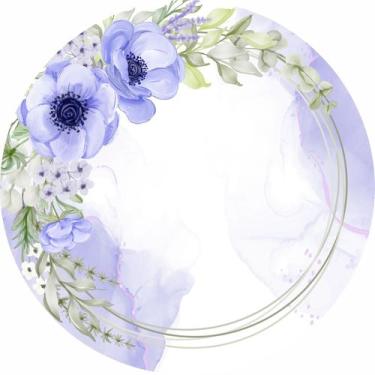 Imagem de Painel de Tecido Sublimado Redondo Flores Aquarela Lilás e Branco c/ E