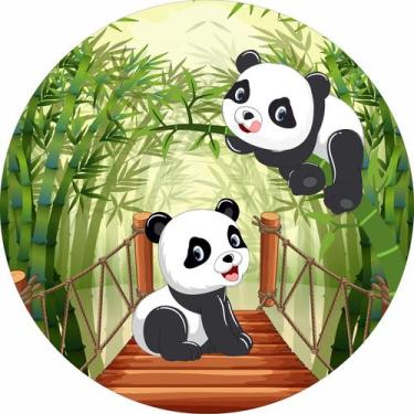 Imagem de Painel de Tecido Sublimado Redondo Pandinhas Bambu Ponte de Madeira c/