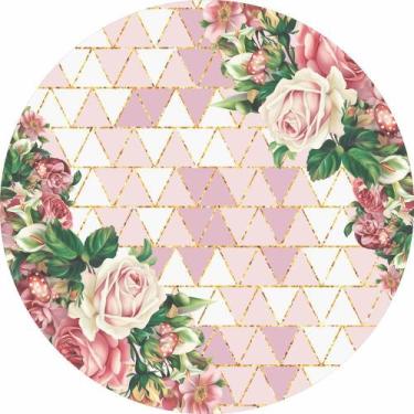 Imagem de Painel De Lona Redondo Flores Rosa Escandinavo Simetria - Fabrika de F
