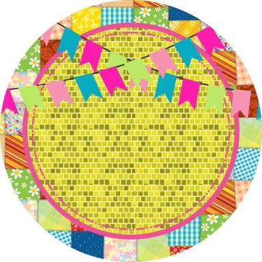 Imagem de Painel de Tecido Sublimado Redondo  Festa Junina Caipira Bandeiras c/ 