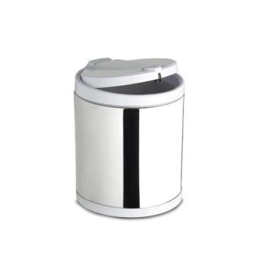 Imagem de Lixeira de Pia Inox Com Tampa Branca Click 2,5 Litros Cesto de Lixo Co