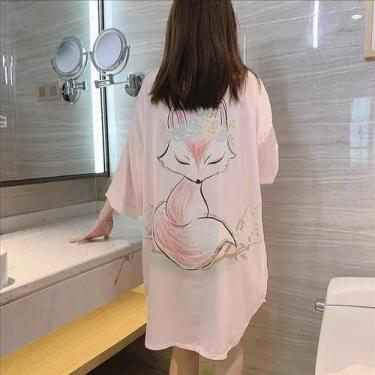 Imagem de Vestido De Verão plus Size Para Mulheres, Manga Curta, Cardigan, Pijam