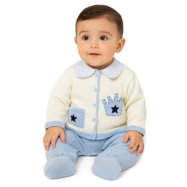 Imagem de Conjunto Bebê Príncipe Coroa Azul casaco salopete artesanal