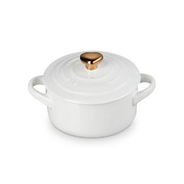 Imagem de MINI COCOTTE LE CREUSET 250ML 10CM PUXADOR CORAÇÃO DOURADO EM CERÂMICA BRANCO 81901100100303