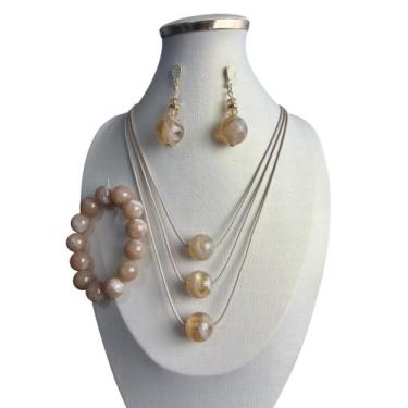 Imagem de Colar brinco pulseira minimalista Atemporal fio Resina kit - MLBpel, N