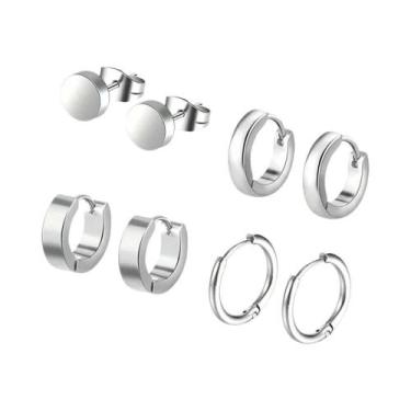 Imagem de Conjunto De Brincos Masculinos Em Aço Inoxidável Preto Com 4 Pares Dur