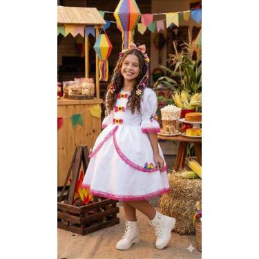 Imagem de Vestido Junino Luxo Noiva/Noivinha Lacinhos Branco - Banana Club, Bran