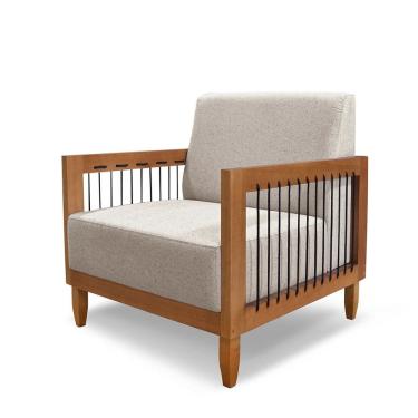 Imagem de Poltrona Decorativa Base de Madeira Daia Linho Rústico Areia - Loja Sheep