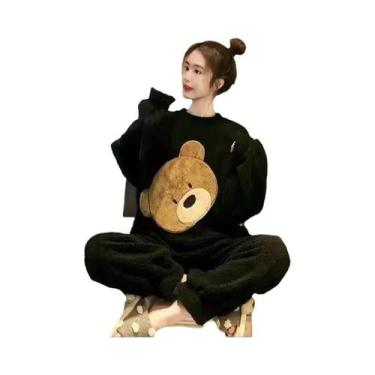 Imagem de Conjunto De Pijamas De Veludo Coral Grosso E Quente Para Mulheres, Rou