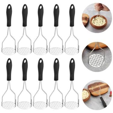 Imagem de 10 Amassador Espremedor de Legumes E Batatas Com Cabo Preto Inox - Top