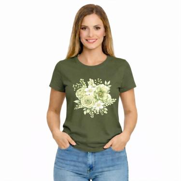 Imagem de Camiseta Feminina Flores Verde Estampa Delicada Moderna-Feminino
