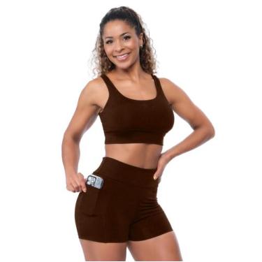 Imagem de Conjunto Fitness Feminino Poliamida Top Com Bojo Removível Short Cós A