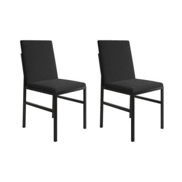 Imagem de Kit 2 Cadeiras De Jantar Estofadas Mônaco Veludo Preto - Móveis Iberia