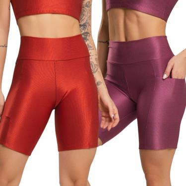 Imagem de KIT 2 Bermuda Fitness Com Bolso Esmeralda Bella Fiore Cós Alto Academia Treino Feminina...