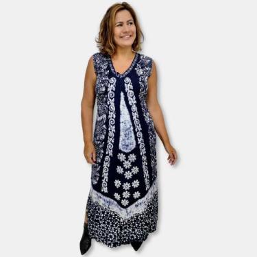 Imagem de Vestido Longo Indiano Regata Bordado Batik ajuste nas costas - Sarat M