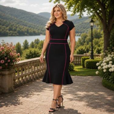 Imagem de Vestido Midi Plus Size Viés Moda Evangélica Feminina - Miss Flower, Pr