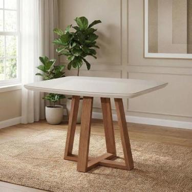 Imagem de Mesa Bennett Retangular 115cm com Tampo de Vidro Branco/Marrom/Off Whi