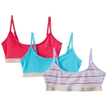 Imagem de Calvin Klein Sutiã curto para meninas grandes (pacote com 3), Rosa/azul, Small 6/7
