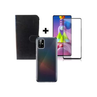 Imagem de kit Capa Carteira + Transparente Anti Queda Silicone + Pelicula 9D Para Samsung Galaxy M51 tela 6.7"