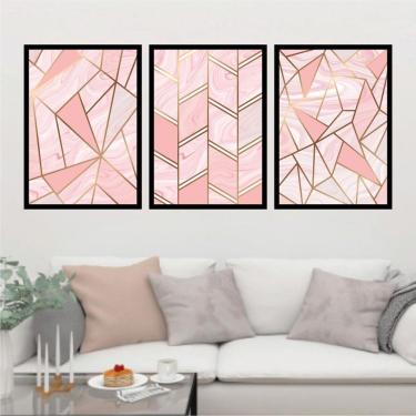 Imagem de Kit 3 Quadros Decorativos Geométrico Rosa/Dourado