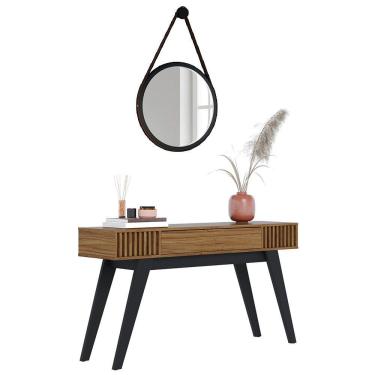Imagem de Aparador Para Sala de Estar Valerie Com Espelho Adnet 67cm C05 Preto/Noce Milano - Mpozenato