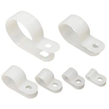 Imagem de Grampo de cabo Alamic 200 peças de parafusos de nylon preto de plástico tipo R clipes fixadores sortidos para conduíte de cabos, 6 tamanhos de 0,5 a 2,5 cm - Branco