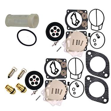 Imagem de Compatível com o kit de reposição de carburador duplo da marca Sea-Doo Premium Venom com agulhas, assentos e juntas (serve para 1998-2002 GSX GTX LRV RX RXX XP/LTD 947-951 agora inclui filtro de combustível separador de água gratuito e anel O-Ring