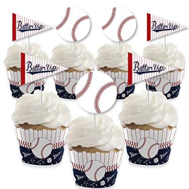 Imagem de Batter Up - Beisebol - Decoração de cupcake - Kit de palhetas de cupcake para chá de bebê ou festa de aniversário - Conjunto de 24