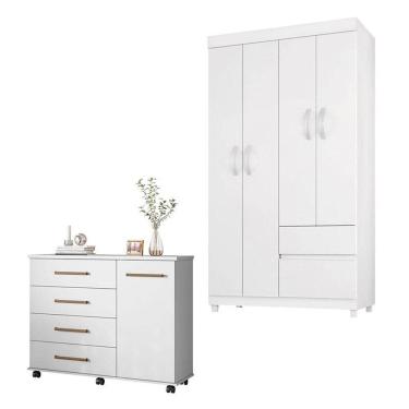 Imagem de Cômoda Flora e Guarda Roupa Solteiro Lótus Branco Flex - Demóbile