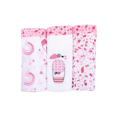 Imagem de Fralda de Pano Dupla Estampada e Bordada 70x68cm Fralda Ombro, 3 Un. Minasrey Capadócia (Rosa)