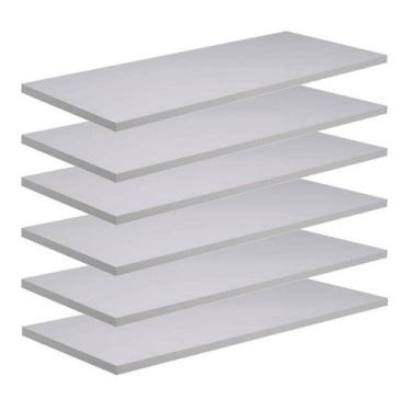 Imagem de Kit 6 Prateleiras Mdf 50x10cm Branco Nicho Livros Revista