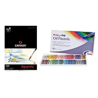 Imagem de KIT PAPEL CANSON AQUARELA E GIZ DE CERA PENTEL OIL PASTEL 50 CORES