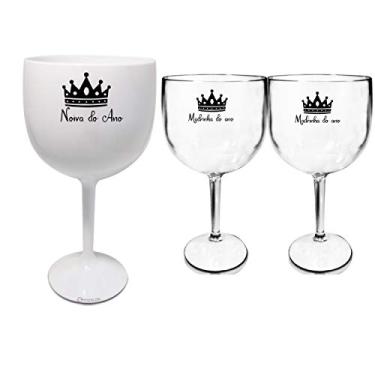 Imagem de 3 Taças Gin Acrilico 550ml Branca e Transparente Despedida de Solteira