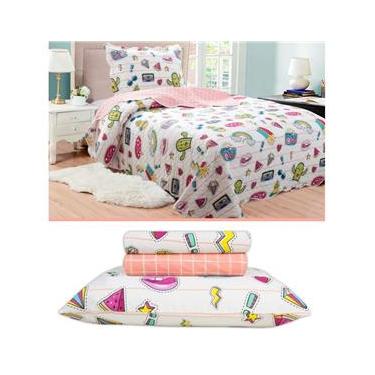 Imagem de Cobre leito Jogo de Cama Solteiro Kit 5 Peças Cactus Menina Sultan