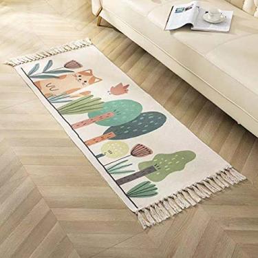 Imagem de jia cool, Tapete de área de algodão, tapete de tecido lavável com borlas, tapete geométrico boêmio para cozinha, sala de estar, quarto, banheiro, lavanderia, 60 x 150 cm